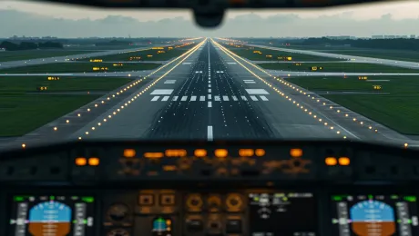 Plane landing view from inside cockpit