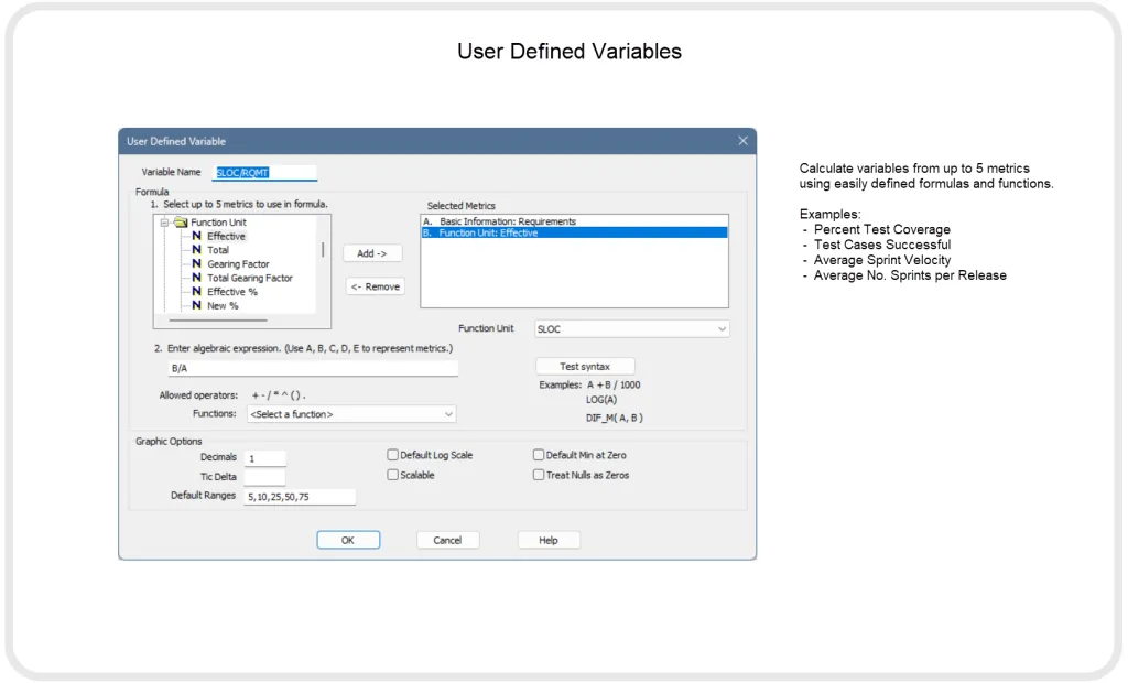 Screen for calculating user defined metrics for text, numeric, single-select, multi-select, and date metrics